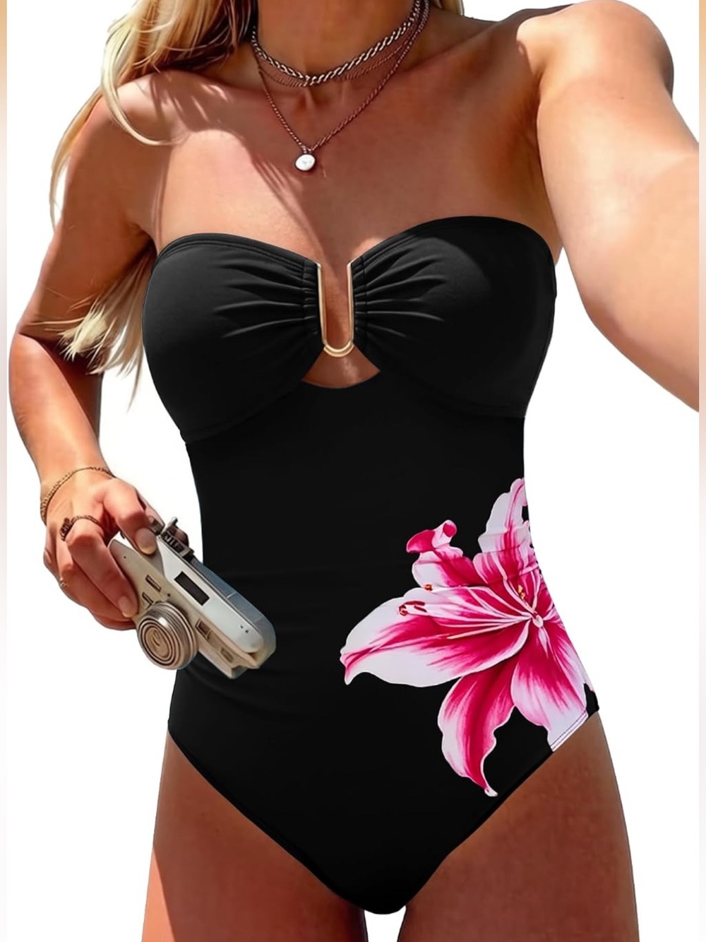 One Piece Tummy Control Slimming Strapless Bandeau Swim suit *NWOT*